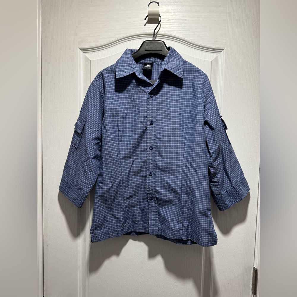 A-Nike ACG Dri-FIT Blue Plaid Button-Up Shirt Performance Outdoor Hiking Top